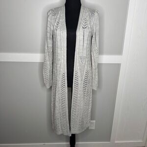 Hooked Up Gray Pointelle Cable Knit Longline Duster Cardigan Sweater Small